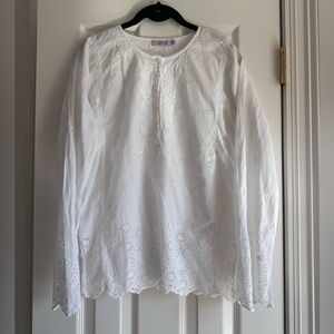 Calypso Christiane Gelle White Embroidered Blouse Size M - has underarm stains